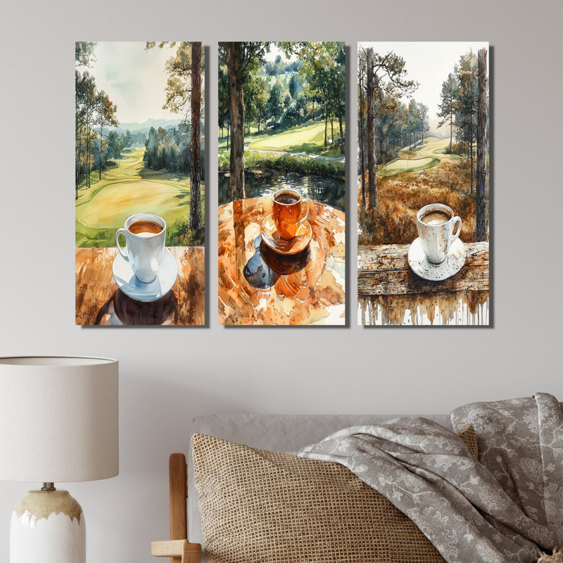 «Coffee Cup At The Golf Court I», ensemble de 3 pièces de la collection Wall Art, H 28 po x l 36 po, Toile tendue