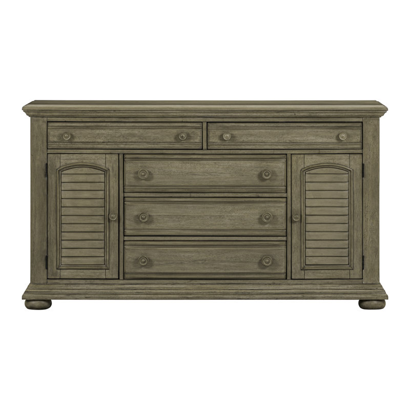 Commode 2 portes 5 tiroirs Alvy, Tan