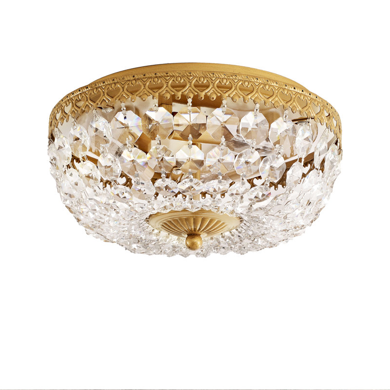 Jessica Brushed Brass 3-Light 11.8" Crystal Basket Flush Mount