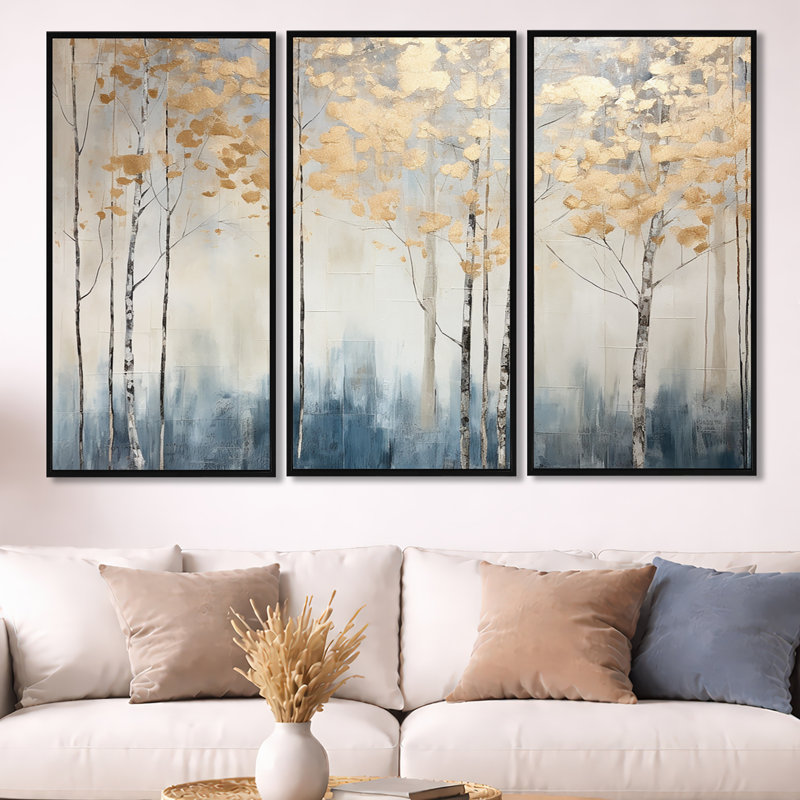 Cronk - ensemble d'art mural forêt, Cadre flottant noir, H 40 po x l 60 po x P 1 po