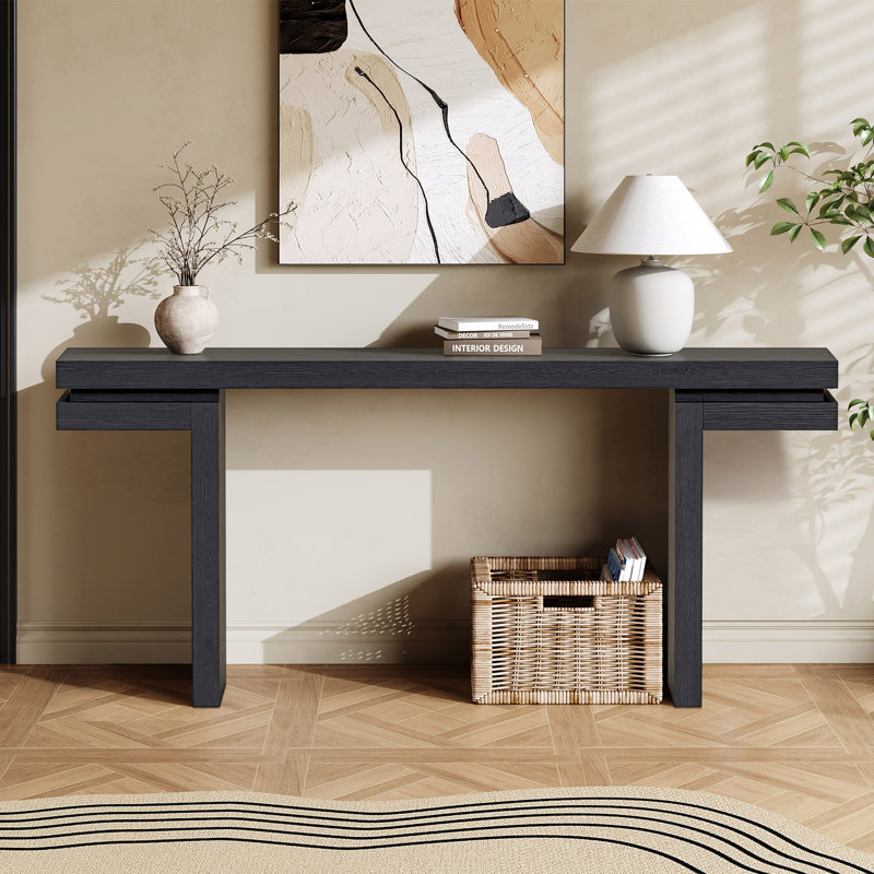66"Long Console Table Farmhouse for Living Room, Hallway, Foyer, Black