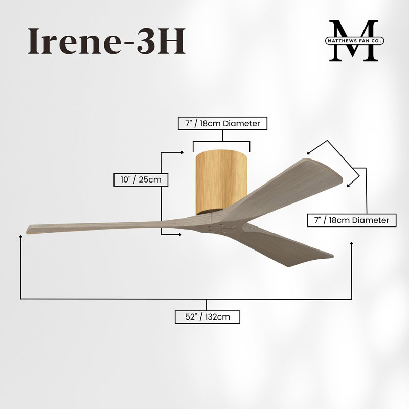 Ventilateur de plafond à 3 pales Olivier, Érable clair, Ton bois de frêne gris, 52"