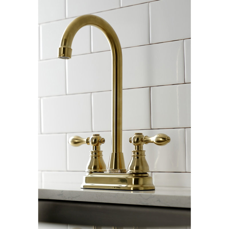 Kingston Brass American Classic Two-Handle 2-Hole Deck Mount Bar Faucet, Brushed Brass