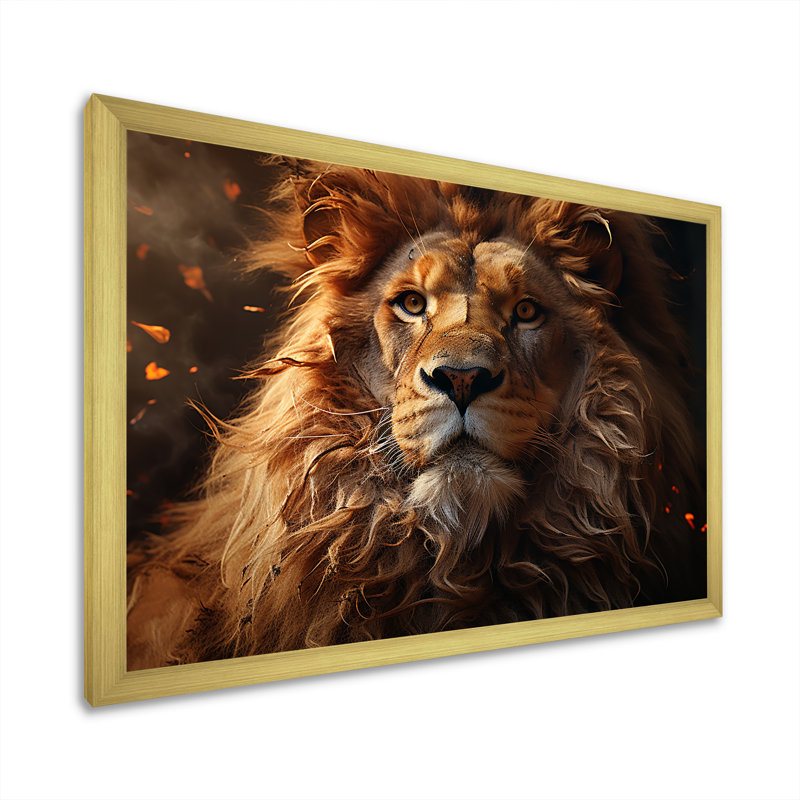 Shimmering Golden Lion Reflections I - reproduction sur toile, Cadre doré simple, H 24 po x l 32 po x P 1 po