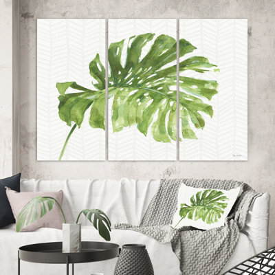 «Mixed Botanical Green Leaves V», ensemble de 3 reproductions d'art sur toile tendue