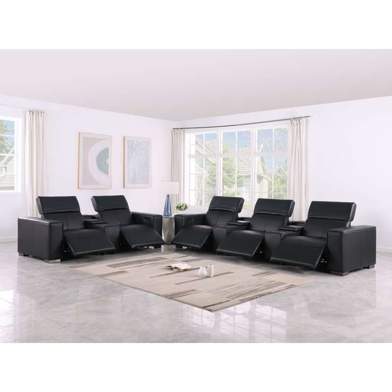 Ensemble luxueux de canapé modulaire inclinable électrique avec console 8 pièces - Cuir véritable avec appuis-tête électriques