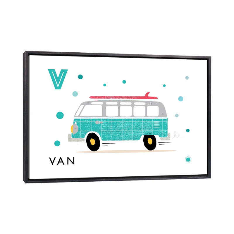 V is for van - imprimé, Pas de tapis, Toile avec cadre noir patiné, H 18 po x l 26 po x P 1,5 po
