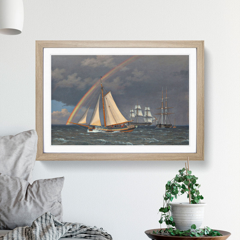 Rainbow at Sea by Christoffer Wilhelm Eckersberg - Picture Frame Painting, 48cm H x 65cm W x 2cm D, Oak Framed