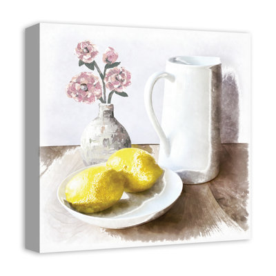 « tasse-citron et fleurs »-reproduction d’art sur toile tendue