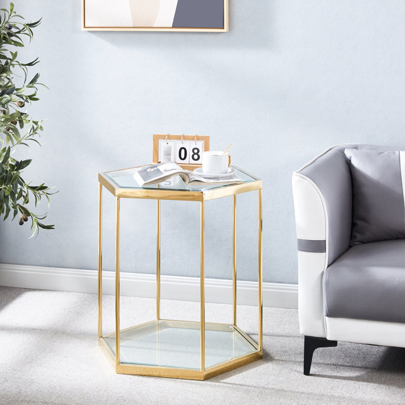Table moderne avec de l'acier doré - plus de rangement, facile à nettoyer et à installer. Cadre en acier inoxydable à finition dorée pour maximiser l'espace de rangement, conception combinable, essuyage durable