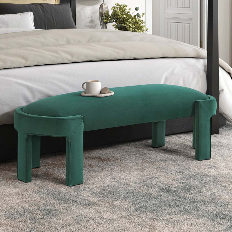 Banc rembourré en velours, Vert