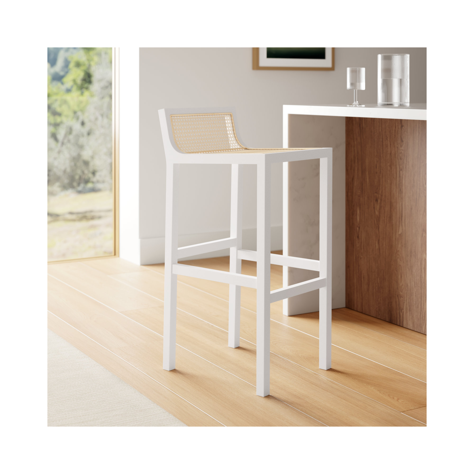 McCarthy Cane Bar & Counter Stool, Bar Stool(31.5” Seat Height), White