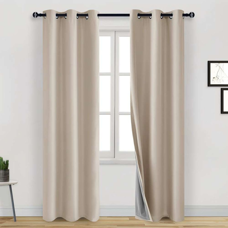 2 Panels 100% Blackout Curtains Sun Blocking Curtains Thermal Insulated Full Room Darkening Noise Reducing Grommet Top Window Panels for Bedroom and Living Room