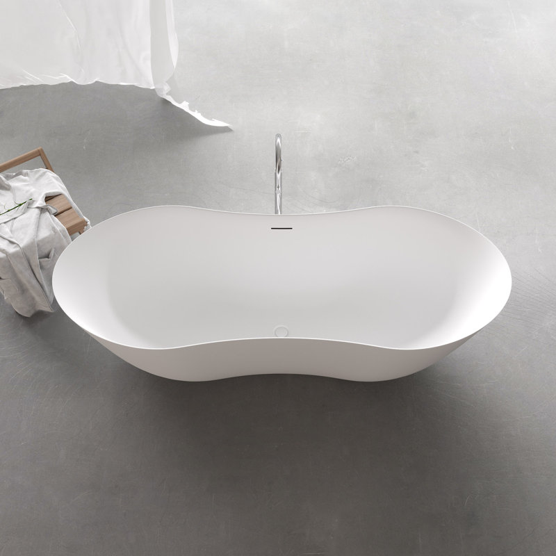 Baignoire autoportante à surface solide de 67 po, baignoire autoportante en résine de pierre avec trop-plein et bonde escamotable