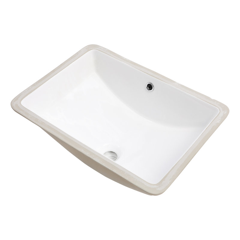 Ceramic Bathroom Sink - Pure White Rectangle Deep Bowl With Overflow, Low Water Absorption, Fashionable For Lavatory Vanity Look