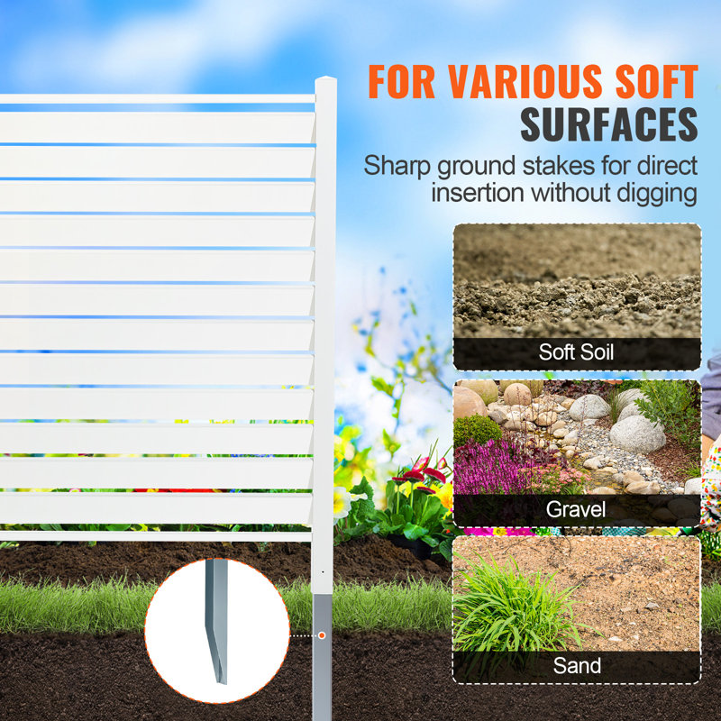 White Vinyl Privacy Fence Panels with Galvanized Metal Stakes