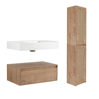 30 inch Wall-Mounted Bathroom  Vanity with Resin Sink and Side Cabinet