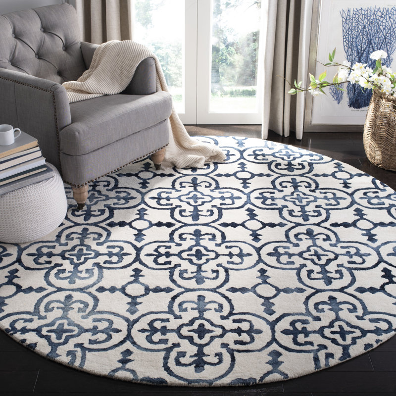 Lumsden Hand Tufted Wool Geometric Rug, Round 7'