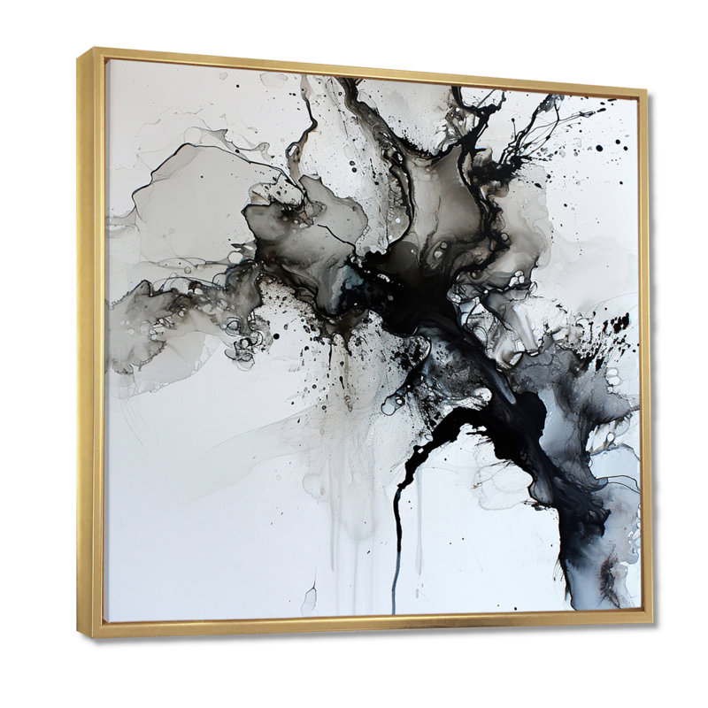 «Transcendent Mist Delicate Ink Clouds», reproduction d'art abstrait à l'encre liquide, Toile avec cadre flottant or