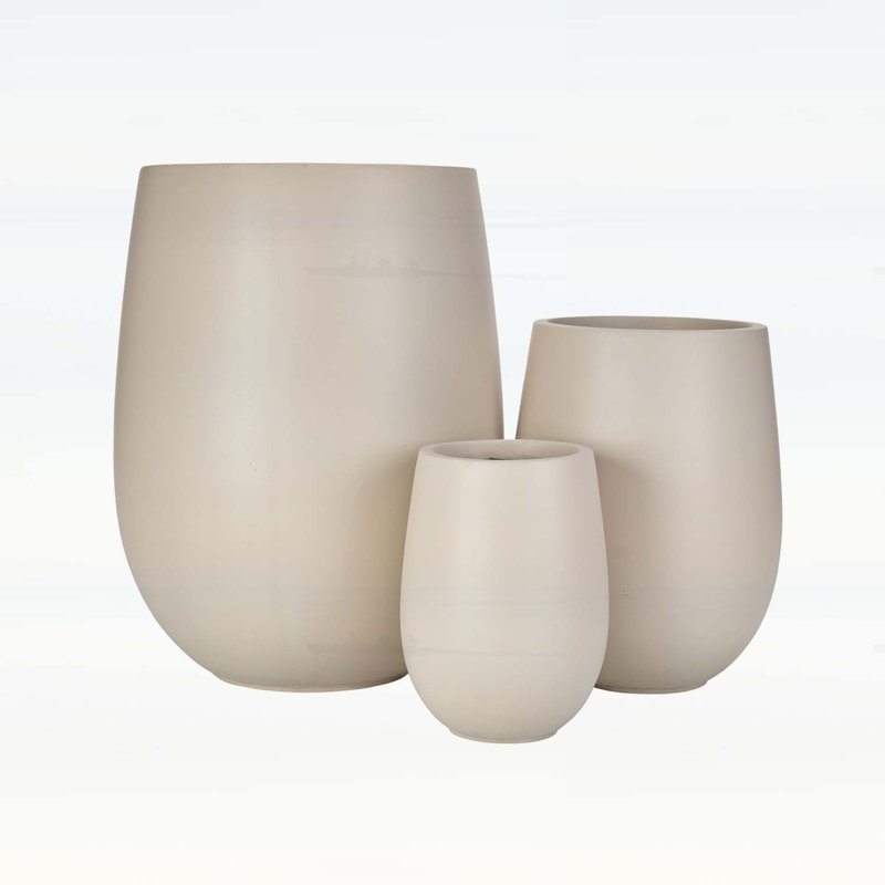 Lightweight Round MGO Outdoor Planter Set with Drainage, 3 Sizes for Indoor and Outdoor Decor, Light beige