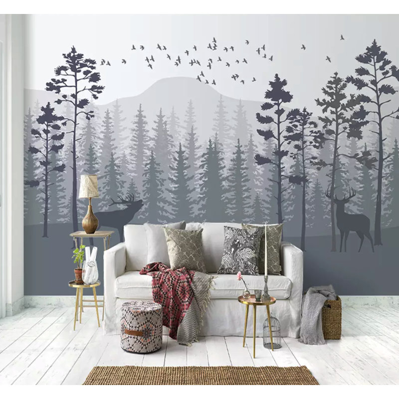 Papier peint texturé monochrome avec paysage de montagne, l 75 po x L 49 po