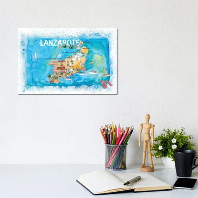 Lanzarote Canarias Spain Illustrated Map With Landmarks And Highlights by Markus & Martina Bleichner - Wrapped Canvas Print