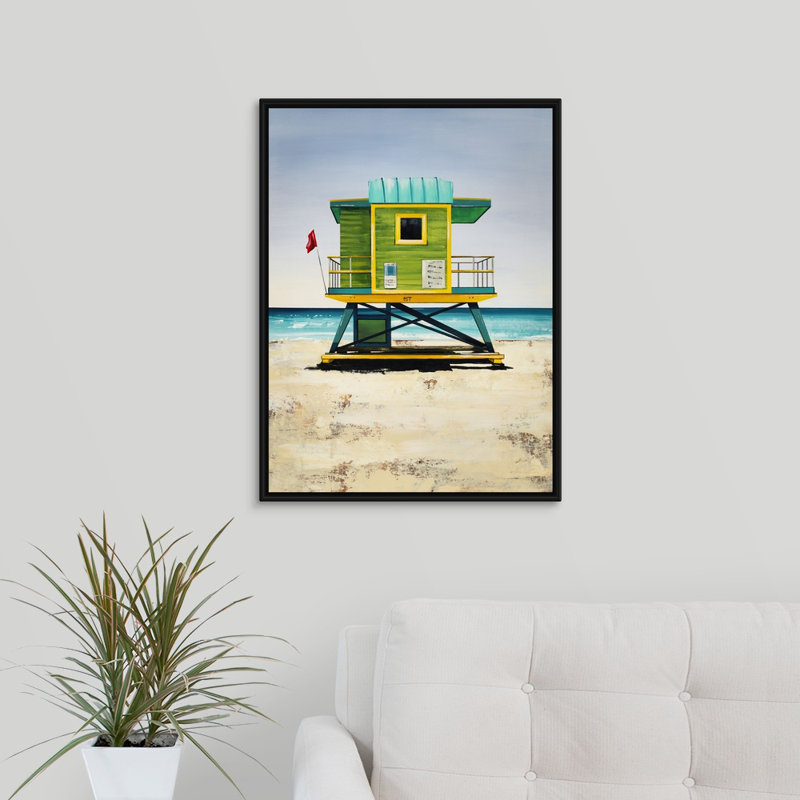 « lifeguard on duty ii », peinture sur toile, Cadre flottant noir, H 25,7 po x l 19,7 po x p 1,75 po