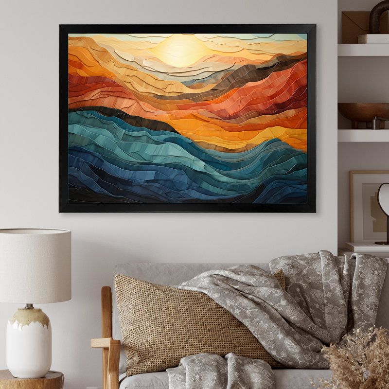 Paysage de montagnes corail bleu sarcelle audacieux - art mural montagne - vallée de Bold, H 12 po x l 20 po, Noir