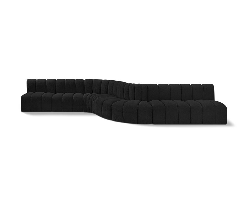 Canapé et méridienne rembourrés Hygerta, Tissu bouclé noir