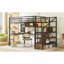 Lit mezzanine double avec lumière DEL et station de charge, lit mezzanine en métal avec bureau et escalier, lit mezzanine avec garde-robe-1407358010