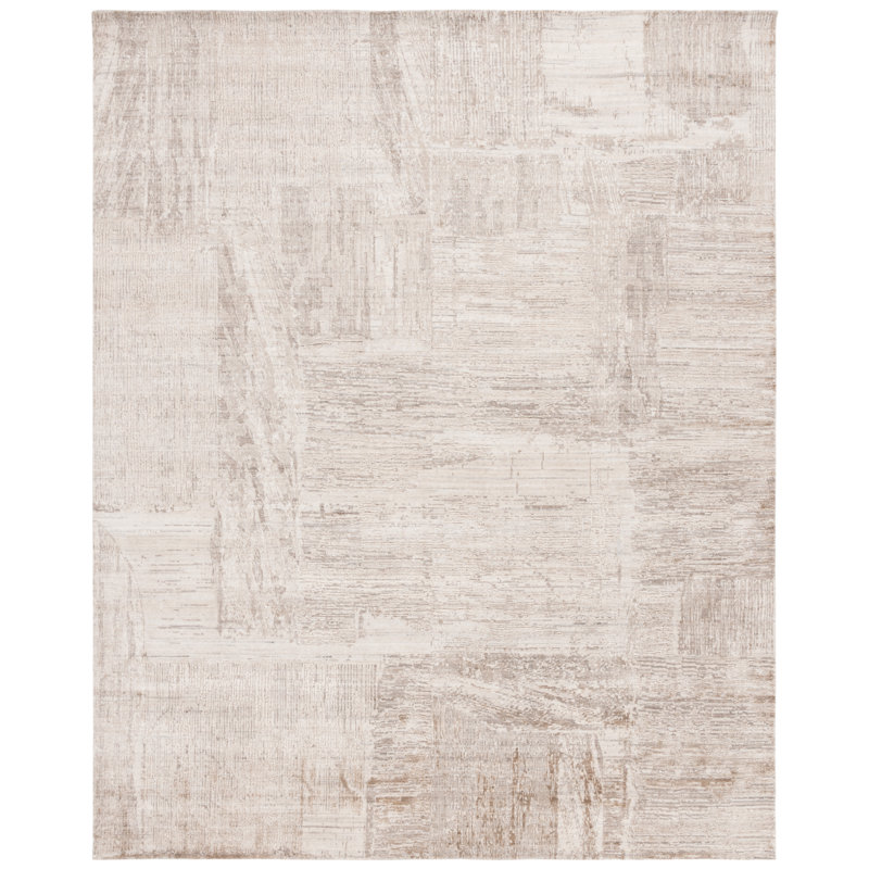 Tapis gris / taupe tissé en viscose / laine / coton Bedford, Rectangle 9 pi x 12 pi