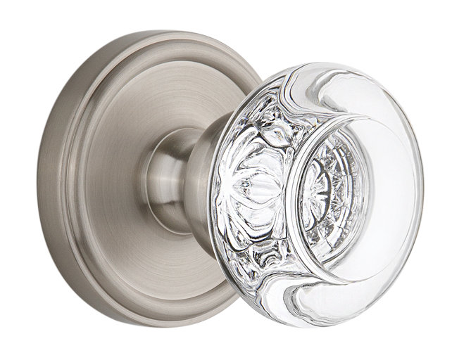 Rosette Grandeur Georgetown avec bouton de porte en cristal Bordeaux, 2-3/4", Nickel satiné