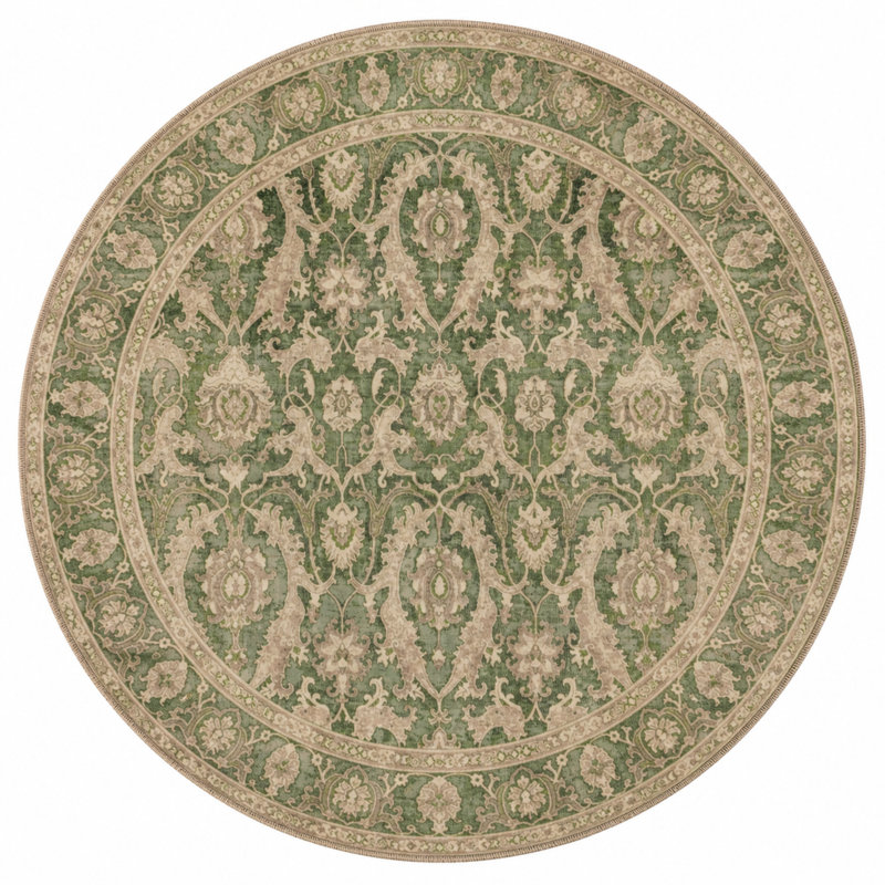 Tapis décoratif vert marocain beige en polyester doux au toucher, Rectangle 2'8" x 5'