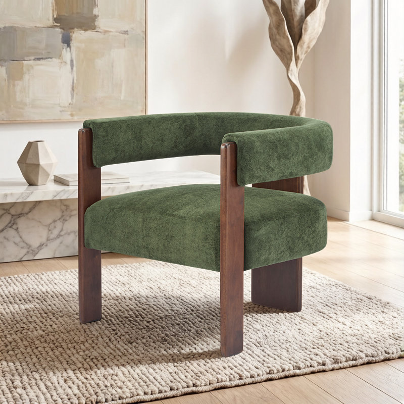 Fauteuil d'appoint rembourré moderne l 29,5 po avec dossier et accoudoirs courbés, Olive Green