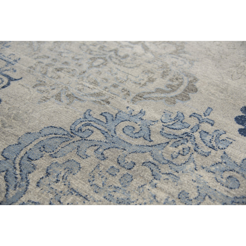 Tapis gris clair / bleu en laine Thora, Tapis de couloir 2 pi 6 po x 8 pi