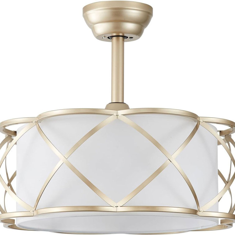 20" Gold Fandelier Ceiling Fan with Light, Fabric Boho Chandelier Ceiling Fans with Lights Remote Control, Mid-Century Modern Caged with 6 Speeds for Bedroom, Nursery