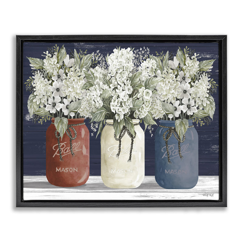 Art mural sur toile flottante noire Americana Floral Bouquets par Cindy Jacobs, Cadre flottant noir de jais