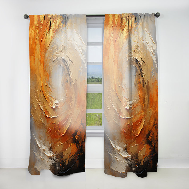 Gold Orange Desert Mirage Spiral - Modern Curtain - Velvet Room Darkening - 1 Panel, 52" W x 63" L