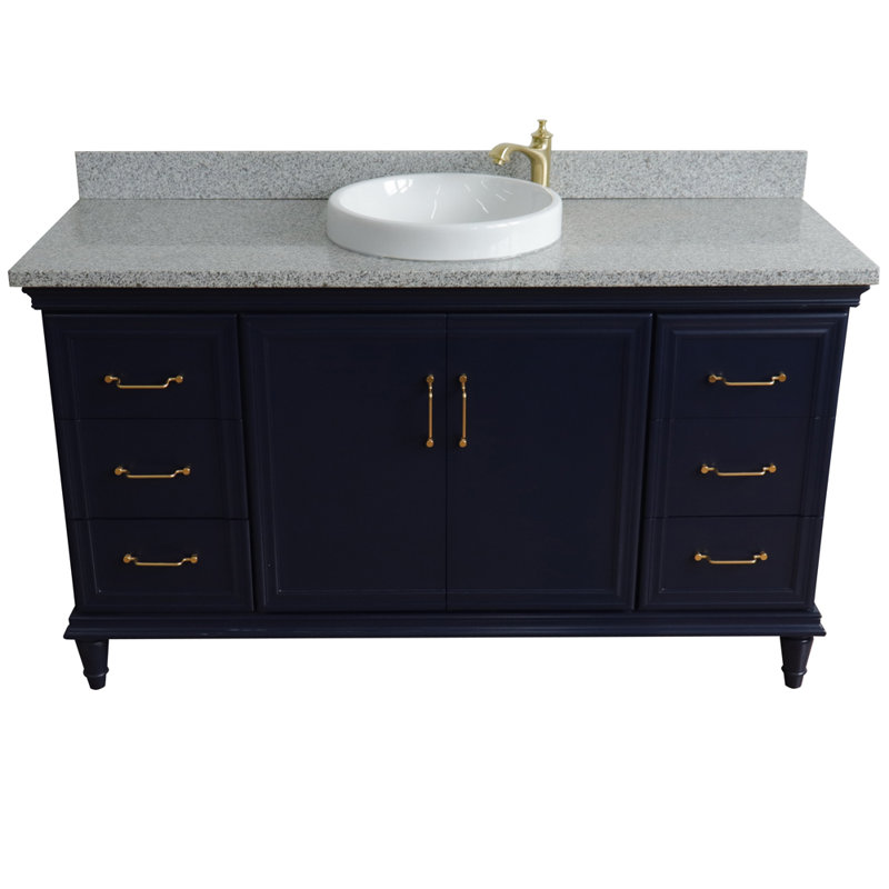 Ruskin 61 " W Freestanding Standard Free Standing Single Double Single Vanity Bathroom Vanity With Granite Top, Gray, Blue
