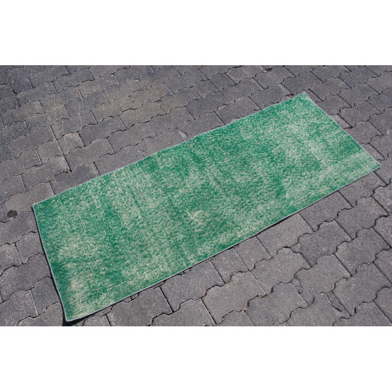 Tapis turc rétro vintage vert Anatolian idéal pour le placement de tapis de salle de bain et de porte
