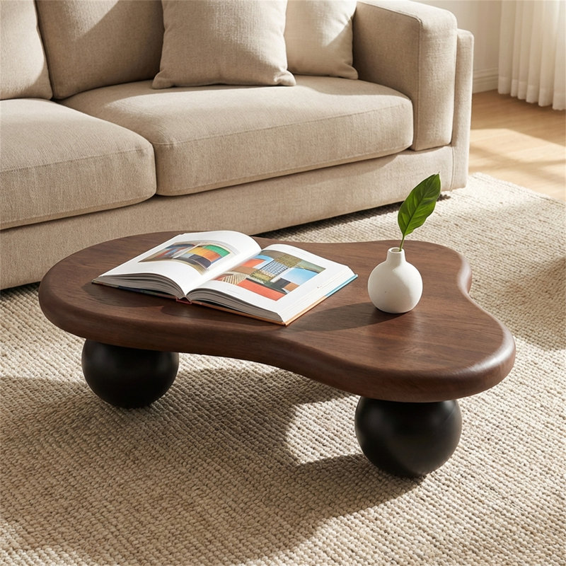 Table basse de 47 pouces en forme de nuage avec trois pieds sphériques, pour le salon, H 11,7 po x L 47,2 po x l 31,5 po