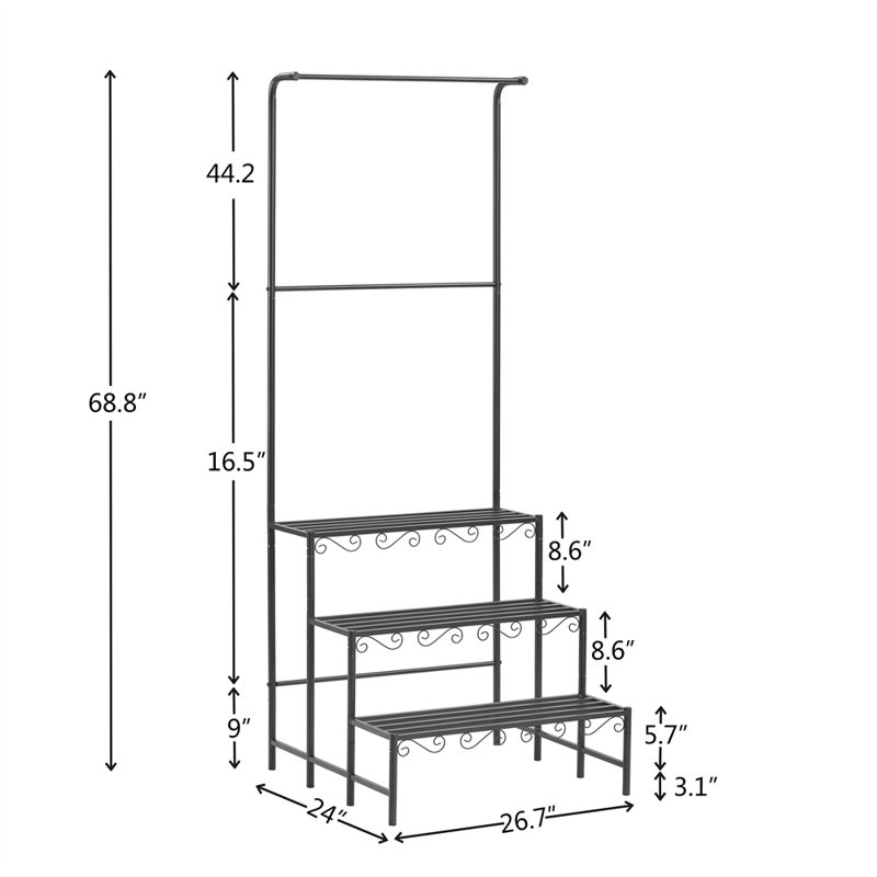 Support à plante avec tablettes suspendues