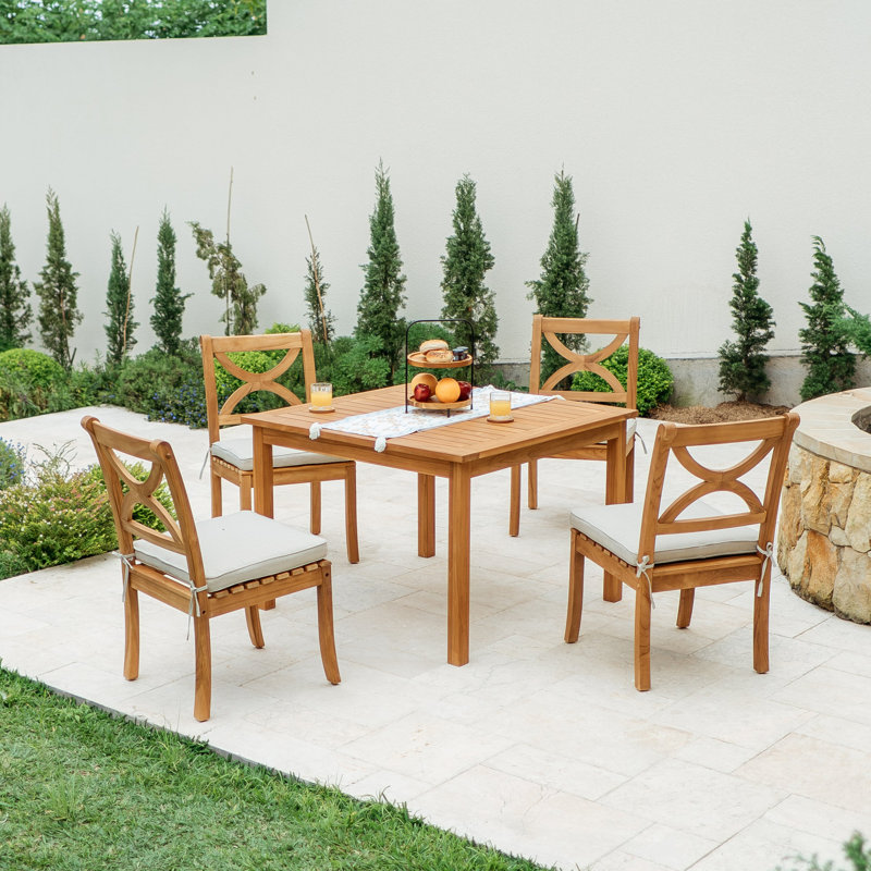Glazer 4-Person Teak Outdoor Dining Set With Cushions