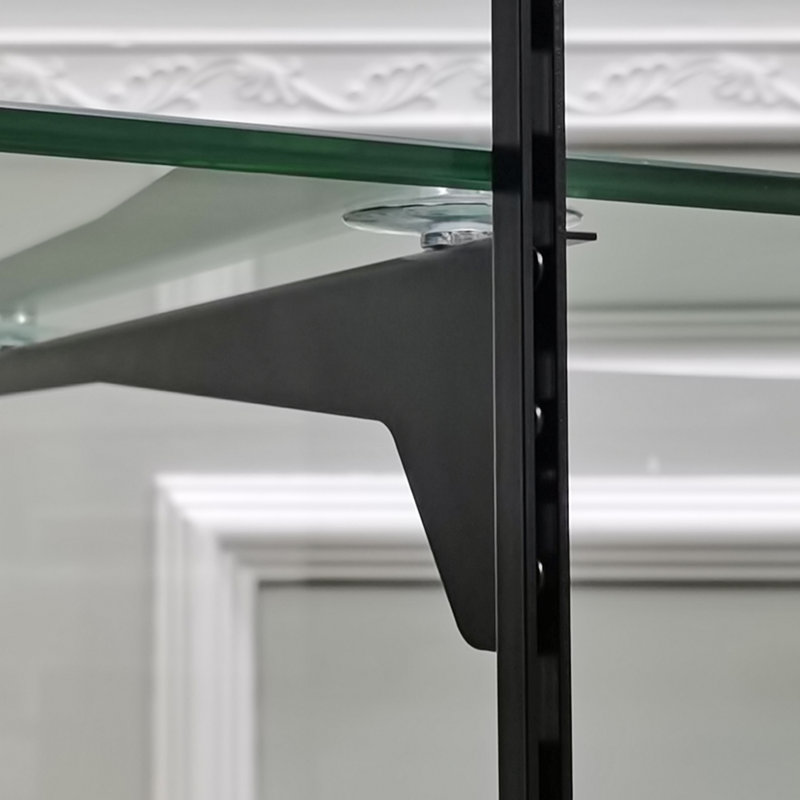 Black Tempered Glass and Wood Display Case, 38" H x 48" W