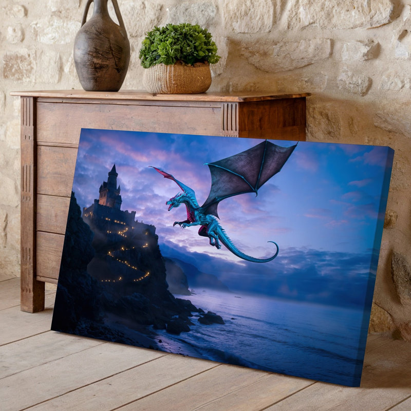 Toile, "Un dragon majestueux avec des échelles iridescentes", art mural Sky, H 20 po x l 30 po