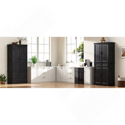 71" Tall Kitchen Pantry Cabinet with 3 Pull-Out Organizers, 6 Door Shelves & 2 Drawers, Black