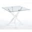 Table de salle à manger moderne en verre trempé minimaliste avec base géométrique en métal X-Cross-1536543515