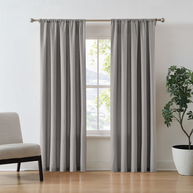 Paire de rideaux en percale de coton Ebern Designs, Gris, L 50 po x L 96 po