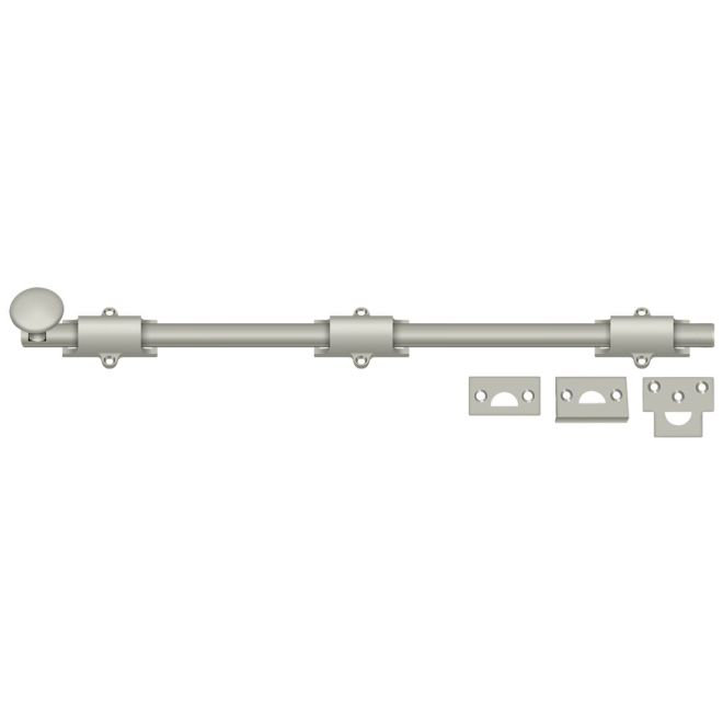 Boulon de surface 18 po Deltana 18SB15; robuste; finition nickel satiné, Nickel brossé, H 1,875 po x l 18,5 po x P 1,25 po