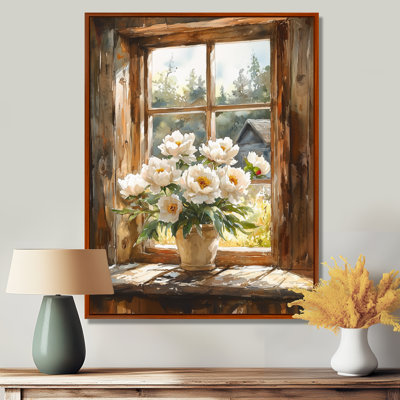 Pivoine à la fenêtre de la grange III - pivoines, art encadré